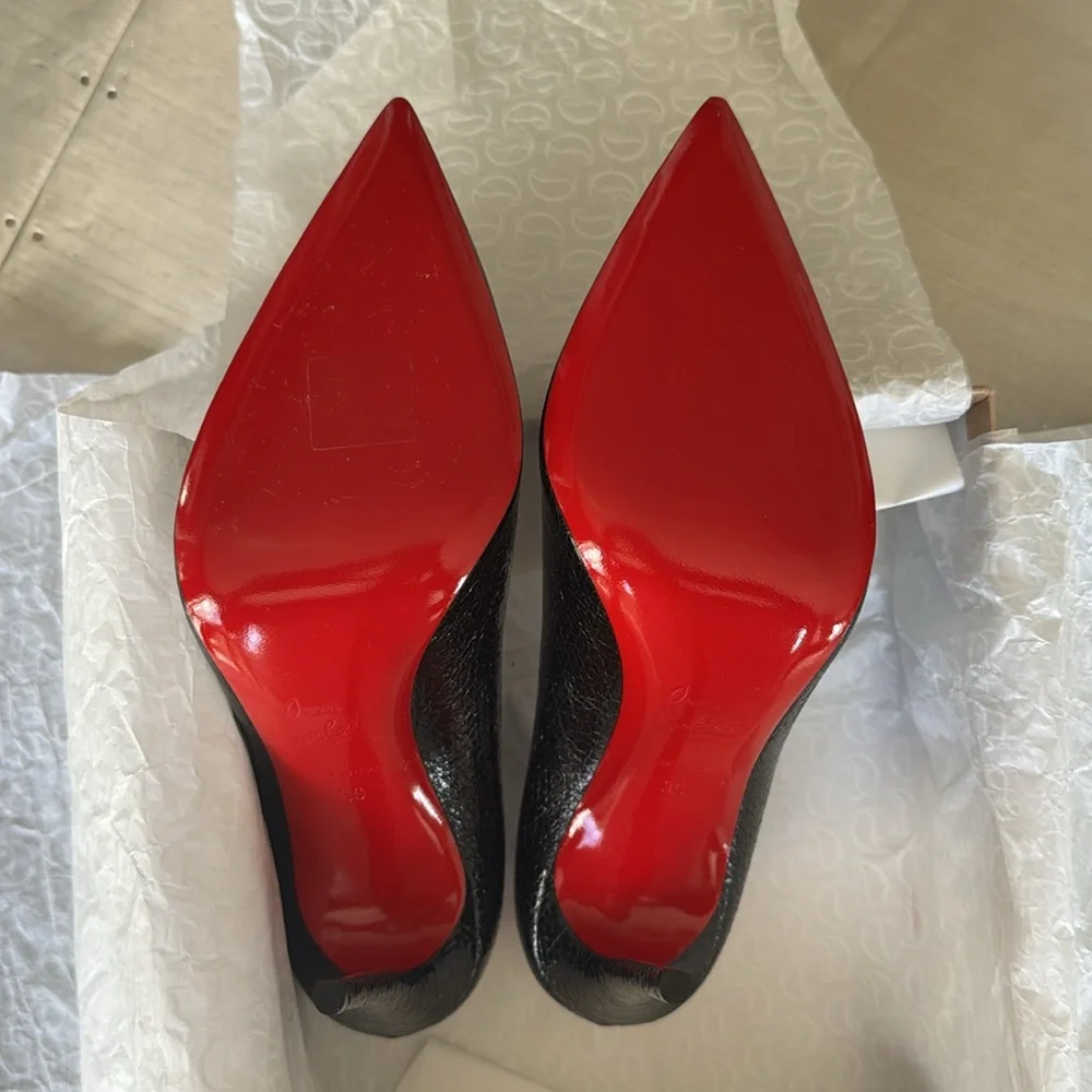 Christian Louboutin Kate 100mm black embossed print stiletto specchio star 39